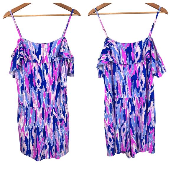 Lilly Pulitzer Women’s M Amethyst Klea Cold Shoulder Romper Boho Resort Tropical - Picture 1 of 11